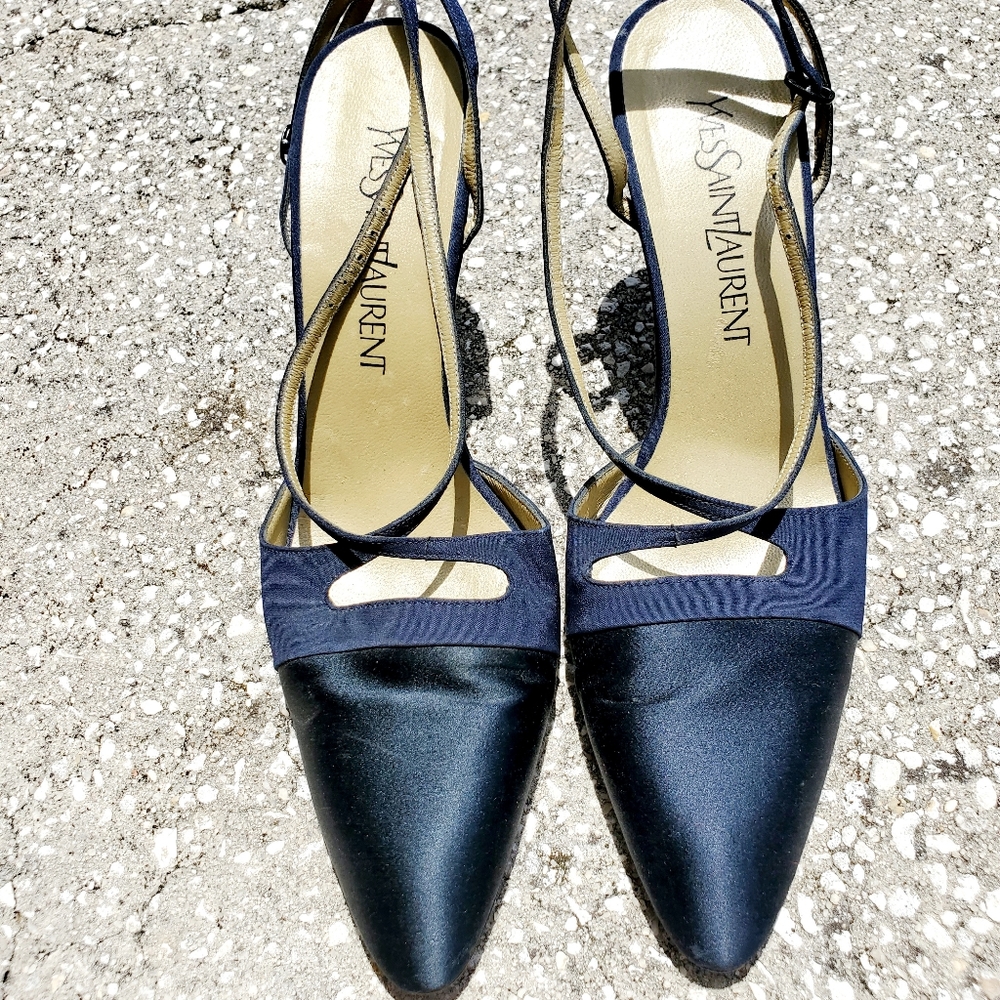 Sold! Yves Saint Laurent Size 8 Navy Strappy Heels